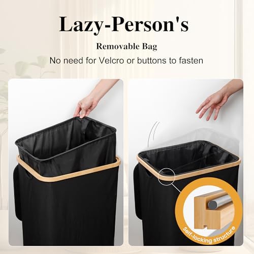Foluck 100L Laundry Hamper with Lid Removable Bag and Bamboo Handles