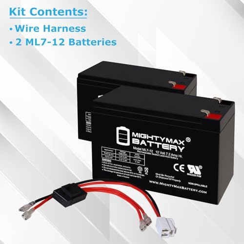 Mighty Max Battery Extended Range Drop in Replacement for 12v Razor Scooter ride on toy 7ah battery kit and harness