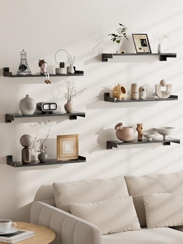 Floating Shelves for Wall, Shelves for Decor Storage,6Pcs 16'',Black