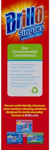 Brillo Single Use Steel Wool Soap Pads, Smaller Size Original Red Scent, 15 Count Pack of 1