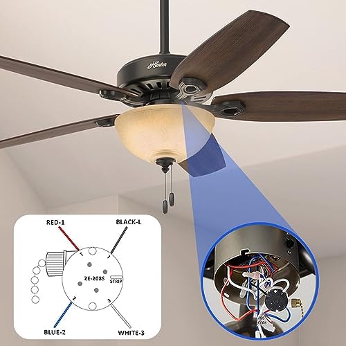 Ceiling Fan Switch Zing Ear ZE-208s E89885 3 Speed 4 Wire Pull Chain Switch Fan Light Switch Replacement Part with 4 Pre-Installed Wires(Bronze Chain)