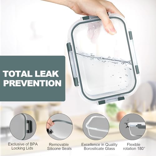 VERONES 10 PACK Glass Meal Prep Containers Set with Lids, Grey