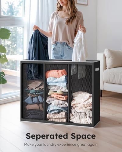 SOLEDI Large Laundry hamper 3 Section with Laundry Bag, XL Clothes Basket