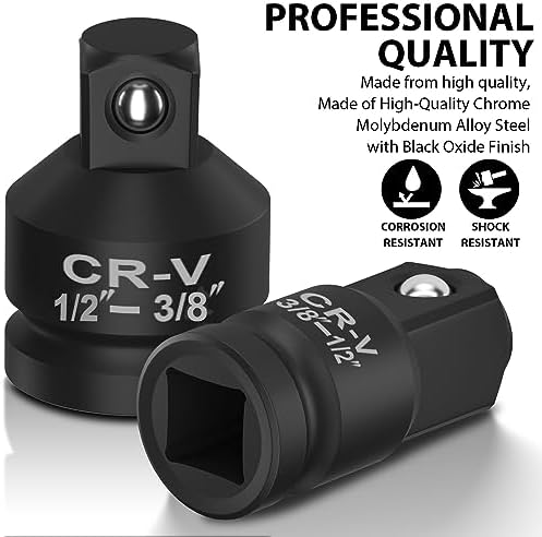 2PCS Impact Socket Adapter & Reducer Set, 1/2"F to 3/8"M & 3/8"F to 1/2"M