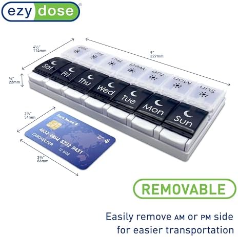 Ezy Dose Weekly (7-Day) AM/PM Pill Organizer, Large Planner, Black/White