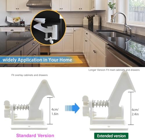 Vmaisi 12 Pack Cabinet Locks Child Safety Latches - Easy Install No-Drill