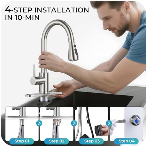 Brushed Nickel Kitchen Faucet with Pull Down Sprayer and Deck Plate