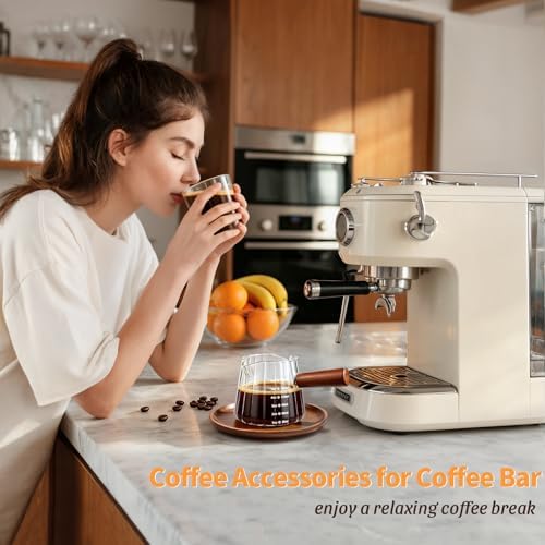 6oz Espresso Measuring Cup,Espresso Cup with Wood Handle/Double Spout 1 Pcs