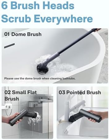 HOTO Cordless Electric Spin Scrubber, 6 Brush Heads, for Bathroom, Tile