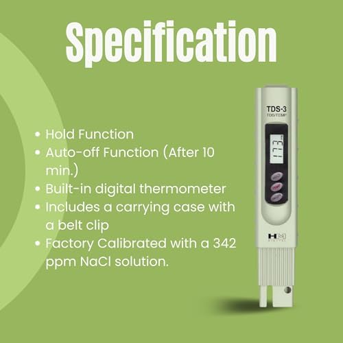 HM Digital TDS-3 Handheld TDS Meter With Carrying Case, 0 - 9990 ppm TDS Measurement Range, 1 ppm Resolution, +/- 2% Readout Accuracy