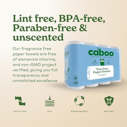 Caboo Tree Free Paper Towels, Sustainable, Toxin Free, 8 Family Size Rolls