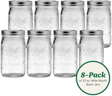 Ball Wide Mouth Quart 32oz. Glass Mason Jar with Lids and Bands, 8 Count