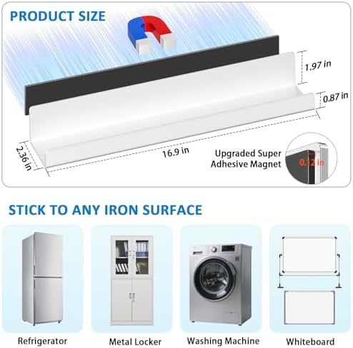 2 Pcs Magnetic Book Shelf for Whiteboard, Magnet Shelves Hold 10 lbs, White
