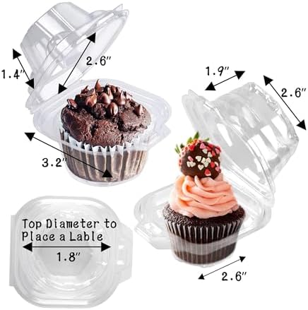 NPLUX 50 Pack Individual Cupcake Containers Plastic Cupcake Boxes Stackable