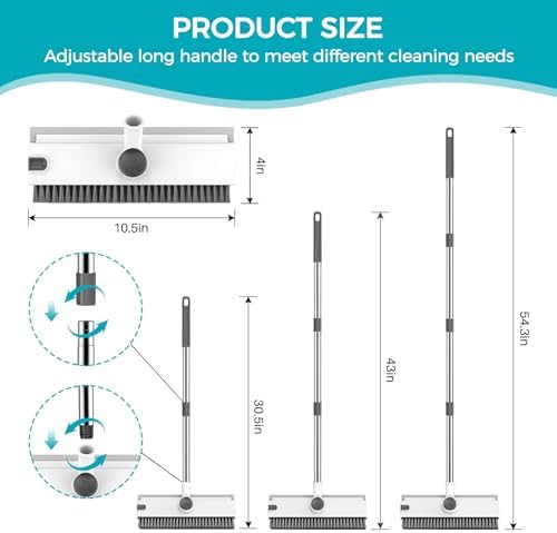 SetSail Floor Scrub Brush with 54in Adjustable Long Handle, Grey&White