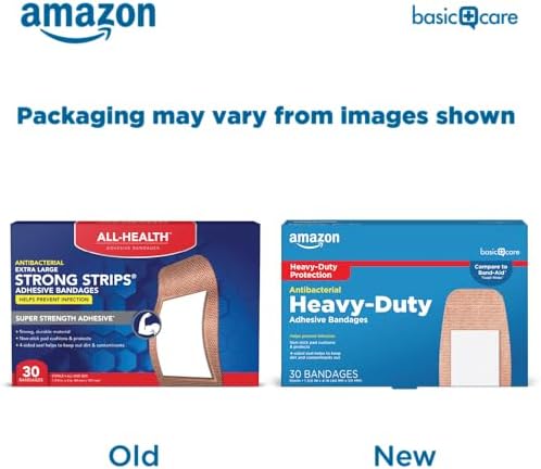 Amazon Basic Care Heavy Fabric Adhesive Bandages, Strong Adhesion, Large Tough & Flexible Non-Stick Pad Cushion, 1.75 x 4 in, 30 Count