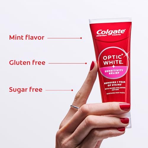 Colgate Optic White Sensitivity Relief Whitening Toothpaste, 3 Pack, 3.8oz