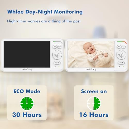 HelloBaby 6'' No WiFi Video Baby Monitor with Camera Audio, 30H Battery