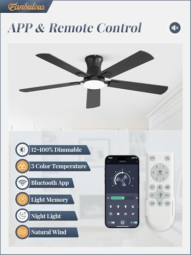 Fanbulous 52 inch Ceiling Fan with Light, Low Profile, App & Remote Control