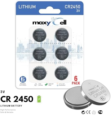 2450 CR2450 Lithium Coin Cell Battery 3V High-Capacity Long-Lasting Reliable Power for Watches, Key Fobs, Fitness Trackers, Medical Devices, Thermometers, Leak-Proof Design DL2450 (6 Pack)