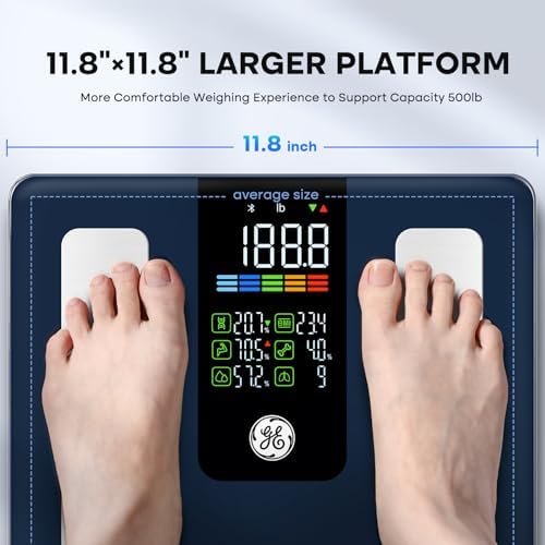 GE Smart Scale for Body Composition, Weight, BMI, 500lb, Large 11.8-Inch