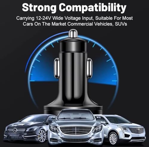 USB C Car Charger Adapter with Voltmeter Compatible with iPhone, Super+ QC3.0 6 in 1 Multi-Port Super Fast Charging Cigarette Lighter USB Charger for Android, Samsung