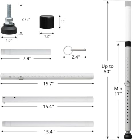 BeBecome Sliding Door Security Bar，17-50 inch Adjustable Patio Door Security bar with Rubber Tips Apartment Bedroom Bottom of Door Heavy Duty Interior White