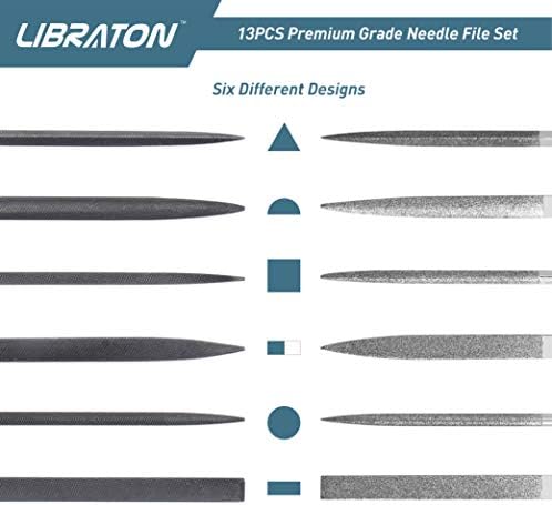 LIBRATON 13PCS Small Needle Files Set, 6 Carbon Steel & 6 Diamond File Set