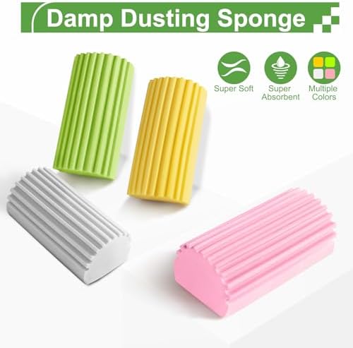 Jeymei Damp Clean Duster Sponge,4Pcs Grey Dust Sponge for Cleaning