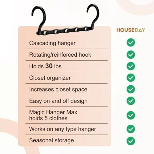 HOUSE DAY 10 Pack Space Saving Hangers, Black, Premium Smart Hanger
