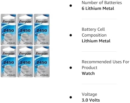 Energizer CR2450 Lithium Battery, 3v ECR2450, Qty 6
