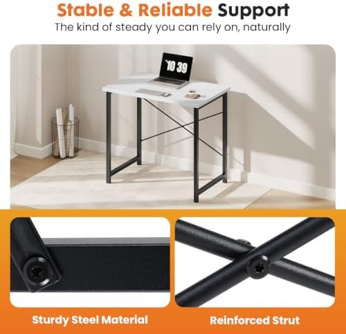 Sweetcrispy 32-Inch Small Computer Desk for Bedroom, Modern White
