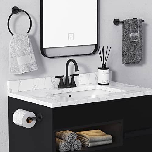 Matte Black Bathroom Faucet, Hurran 4 inch Centerset 2-Handle Lead-Free