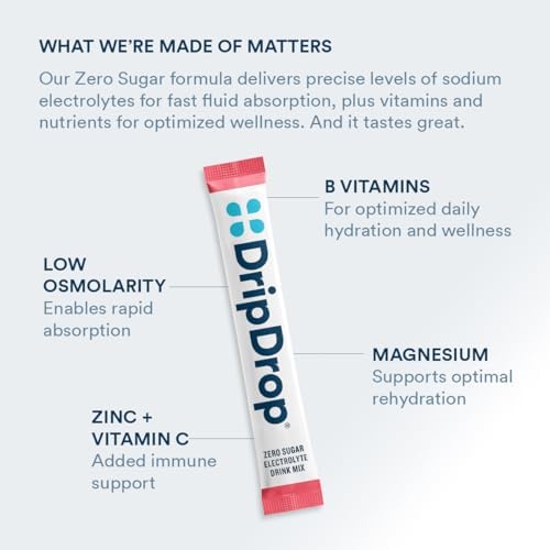 DripDrop Hydration Sugar Free Electrolyte Packets, Variety Pack, 32 Count