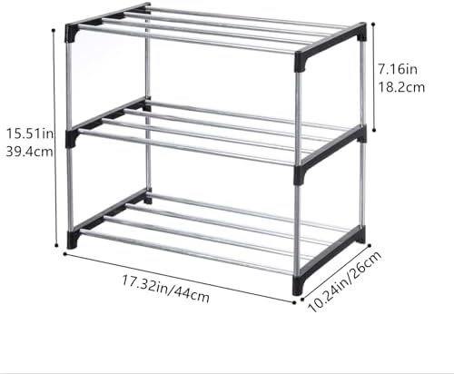 Stackable Small Shoe Rack, Entryway, Hallway and Closet (3-Tier, Black)