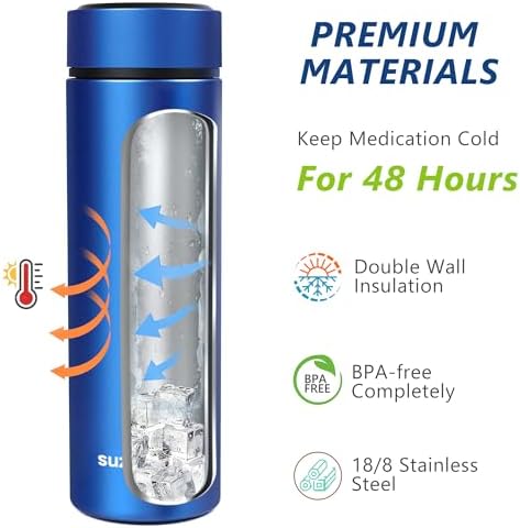 suzamed Vacuum Insulin Cooler Travel Case, Ice Pack TSA Approved, Blue