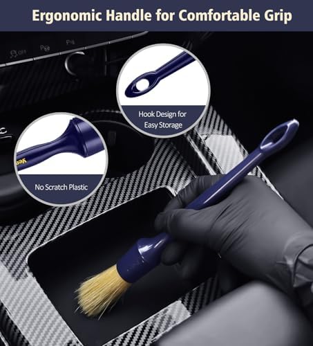 YeewayVeh 3PCS Car Detailing Brush Set, Boars Hair Bristles Brushes, Indigo