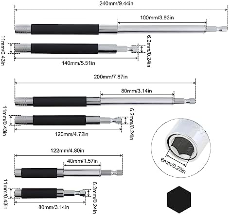 ChgImposs 3pcs/set Scalable Magnetic Screw Drive Guide Drill Bit Tip Holder, 3.15"/4.72"/5.51"(80/120/140mm) Screwdriver Bit Holder Extension Bar Adapter, Drill Bit Guide Rod Adapter