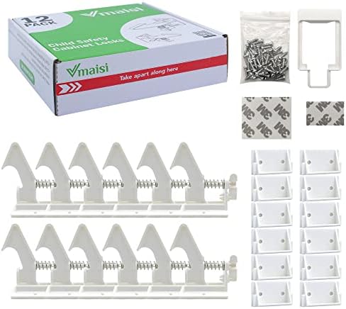 Vmaisi 12 Pack Cabinet Locks Child Safety Latches - Easy Install No-Drill