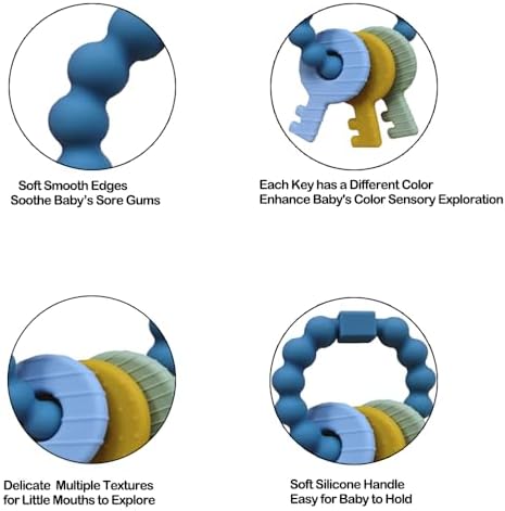 Baby Keys Teether Toys,Silicone Teething Toys for 3+ Months,Teething Keys Toy for Infants-Soft & Raised Texture to Soothe Gums,BPA Free (Deep Blue)