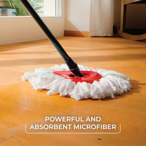 O-Cedar EasyWring Microfiber Spin Mop & Bucket Floor Cleaning System + 2 Extra Refills, Red/Gray