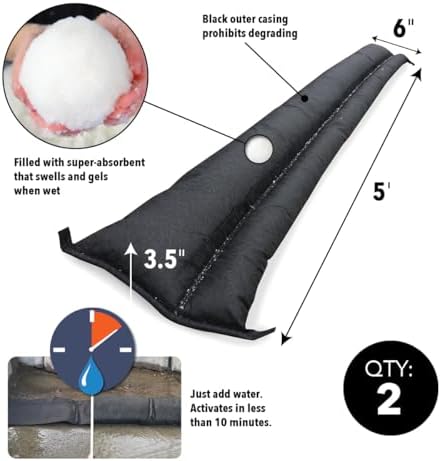 Quick Dam Water Activated 5ft Flood Barrier, Pack of 2