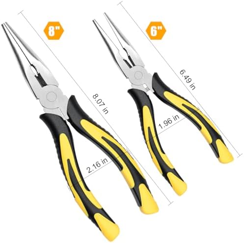 Long Needle Nose Pliers-6''&8'', with Wire Cutter, 2pcs