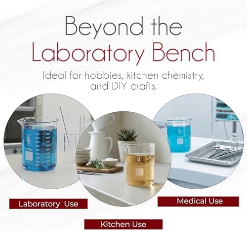 Karter Scientific, 3.3 Boro, Griffin Low Form, Glass Beaker Set - 6 Sizes - 10ml, 50ml, 100ml, 250ml, 500ml, 1000ml