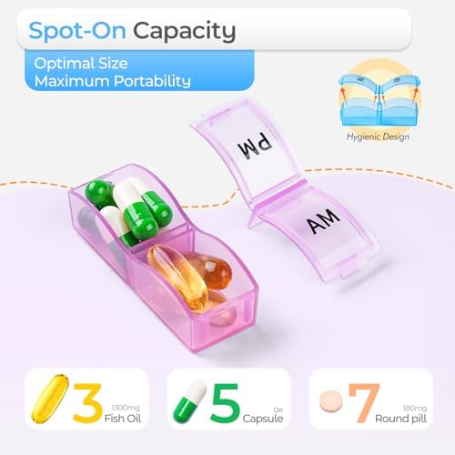 Colorwing Monthly Pill Organizer 2 Times a Day，Compact Pill Case