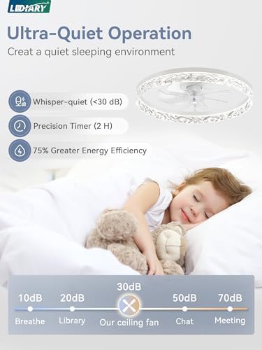 LEDIARY 20" Modern Ceiling Fans with Lights and Remote, White Fandelier