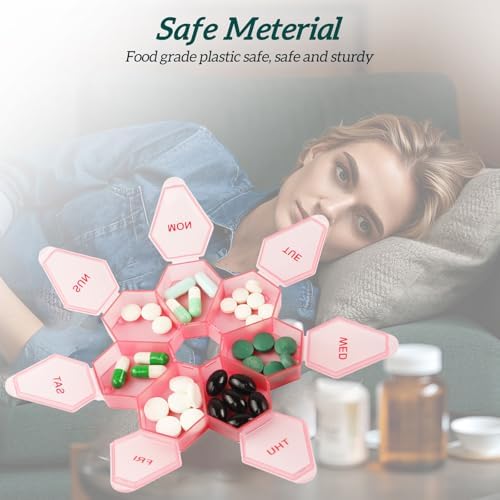 [1Pack] 7-Day Weekly Pill Organizer,Daily Vitamin Case,Pill Box Pinkish-red