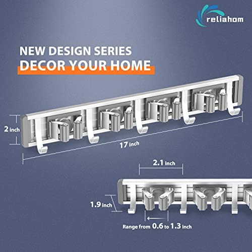 reliahom Broom Holder Wall Mount Mop Hanger Tools organizer 4Racks 5Hooks
