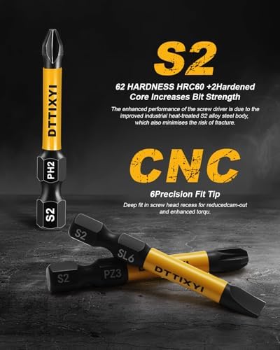 Magnetic Screwdriver Bit Set, 10 PCS, 2 in, 1/4 in Hex, PH/PZ/SL