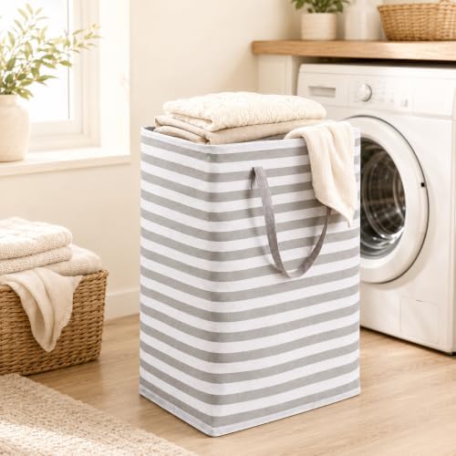 2 Pack Large Laundry Baskets, Laundry Hampers, Freestanding Waterproof Collapsible Clothes Basket with Easy Carry Handles in Laundry Room Bathroom Bedroom Dorm,Grey,75L